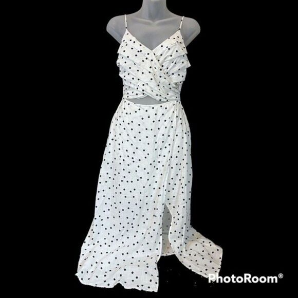 Lush Ivory Black Polka Dot Crossover Wrap Dress Size Small - Picture 2 of 13